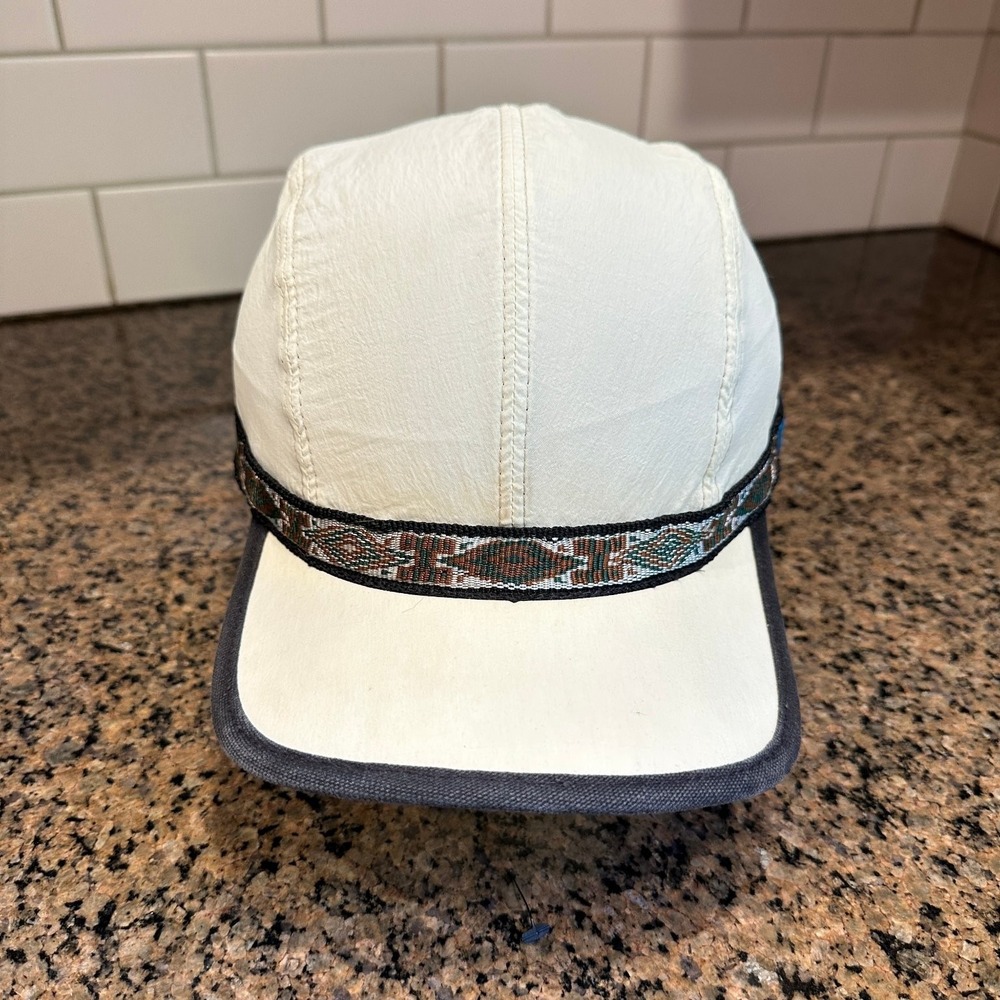 KAVU Strapcap 5 Panel Hat Medium Adjustable Cream Gray Geometric Nylon